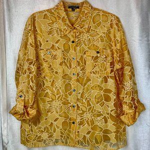 NOTATIONS Sheer Linen Button Blouse L